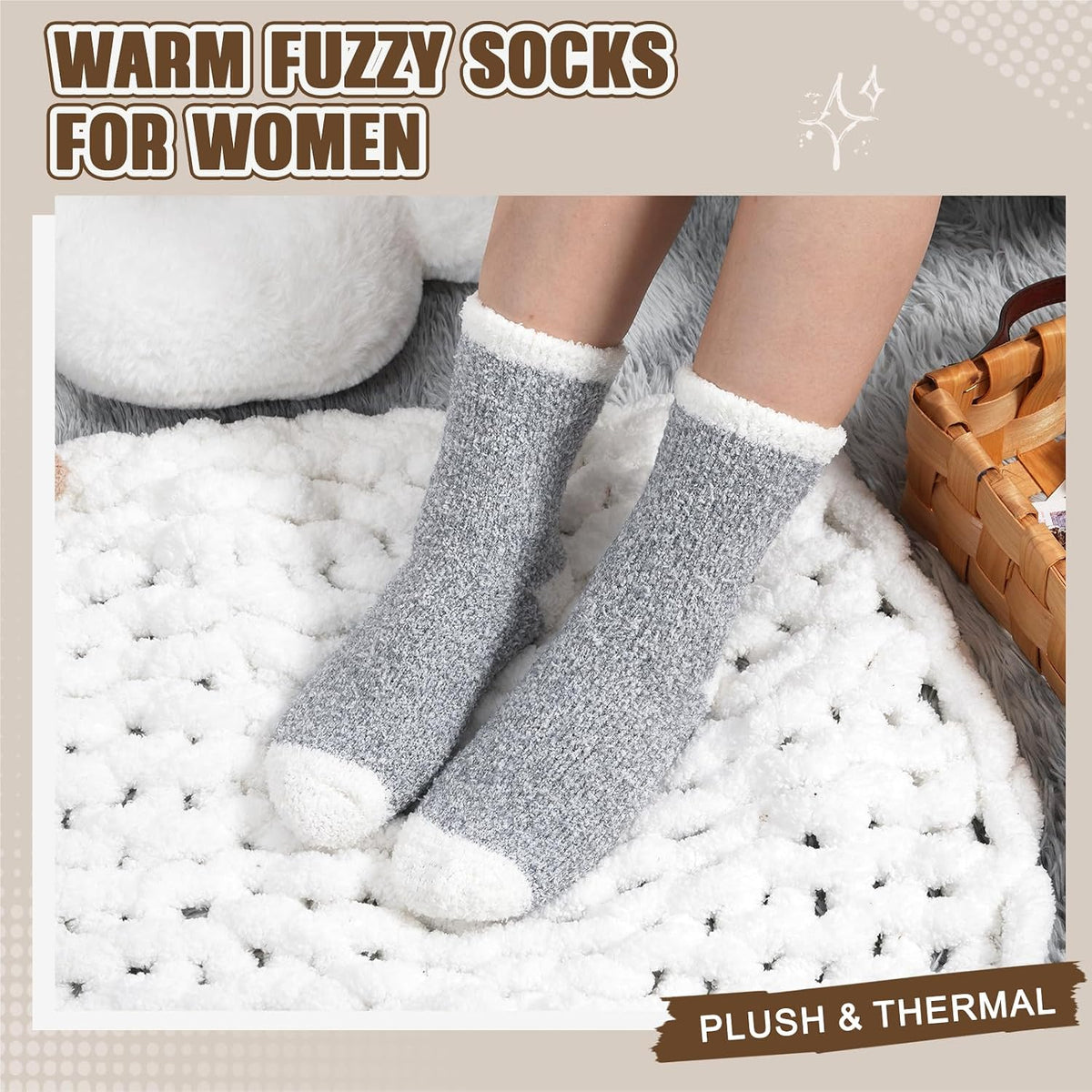 Fuzzy Socks for Women, Fluffy Cozy Winter Slipper Socks 5 Pairs