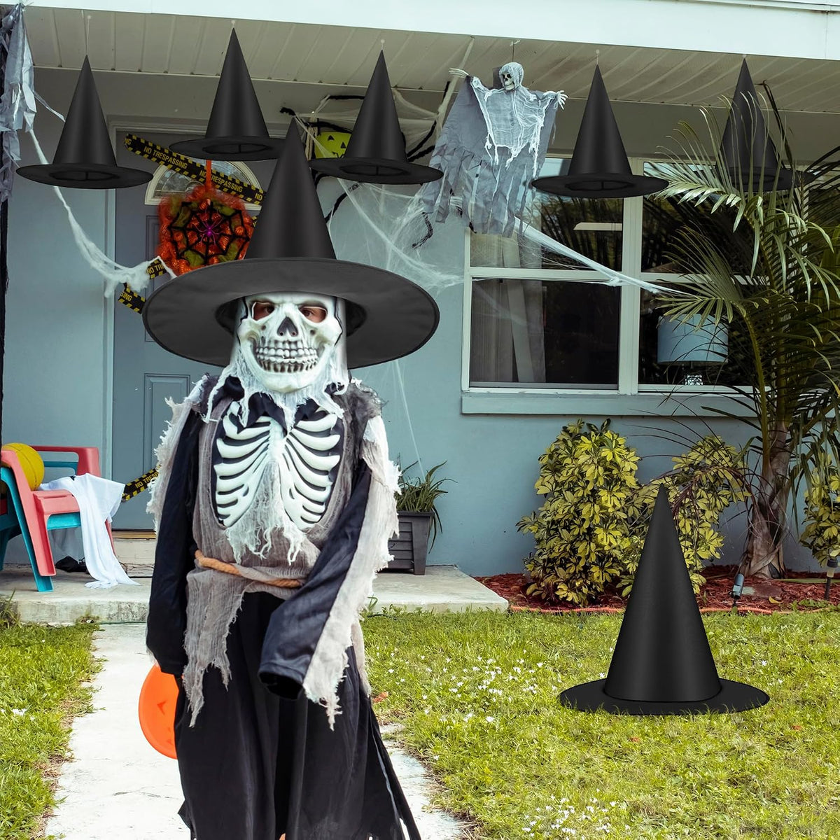 12 PCS Halloween Witch Hats, Black Hanging Witch Hats Porch Yard Decor