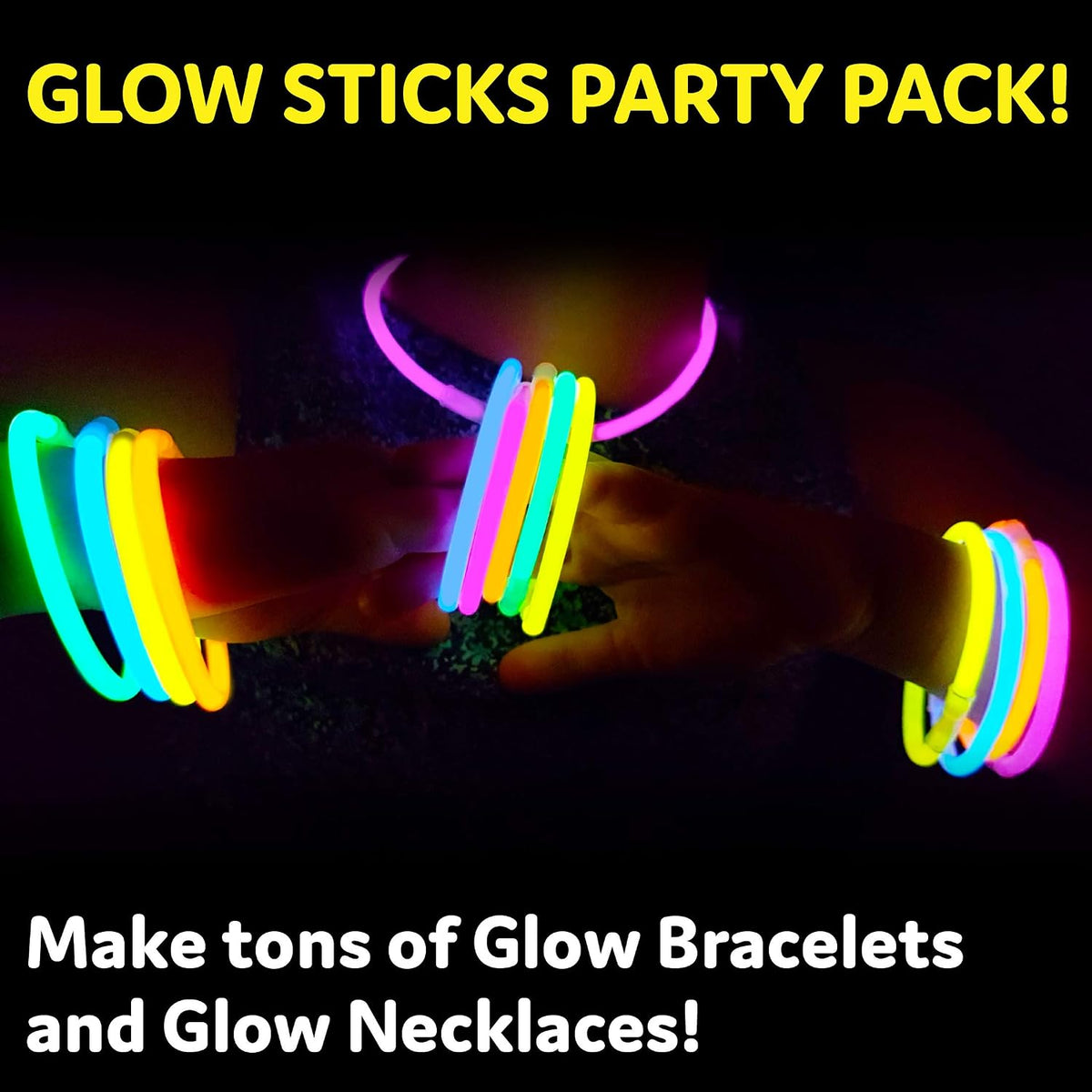 PartySticks Glow Sticks Party Supplies 100pk - 8 Inch Glow in the Dark Light Up Sticks Party Favors, Glow Party Decorations, Neon Party Glow Necklaces and Glow Bracelets with Connectors