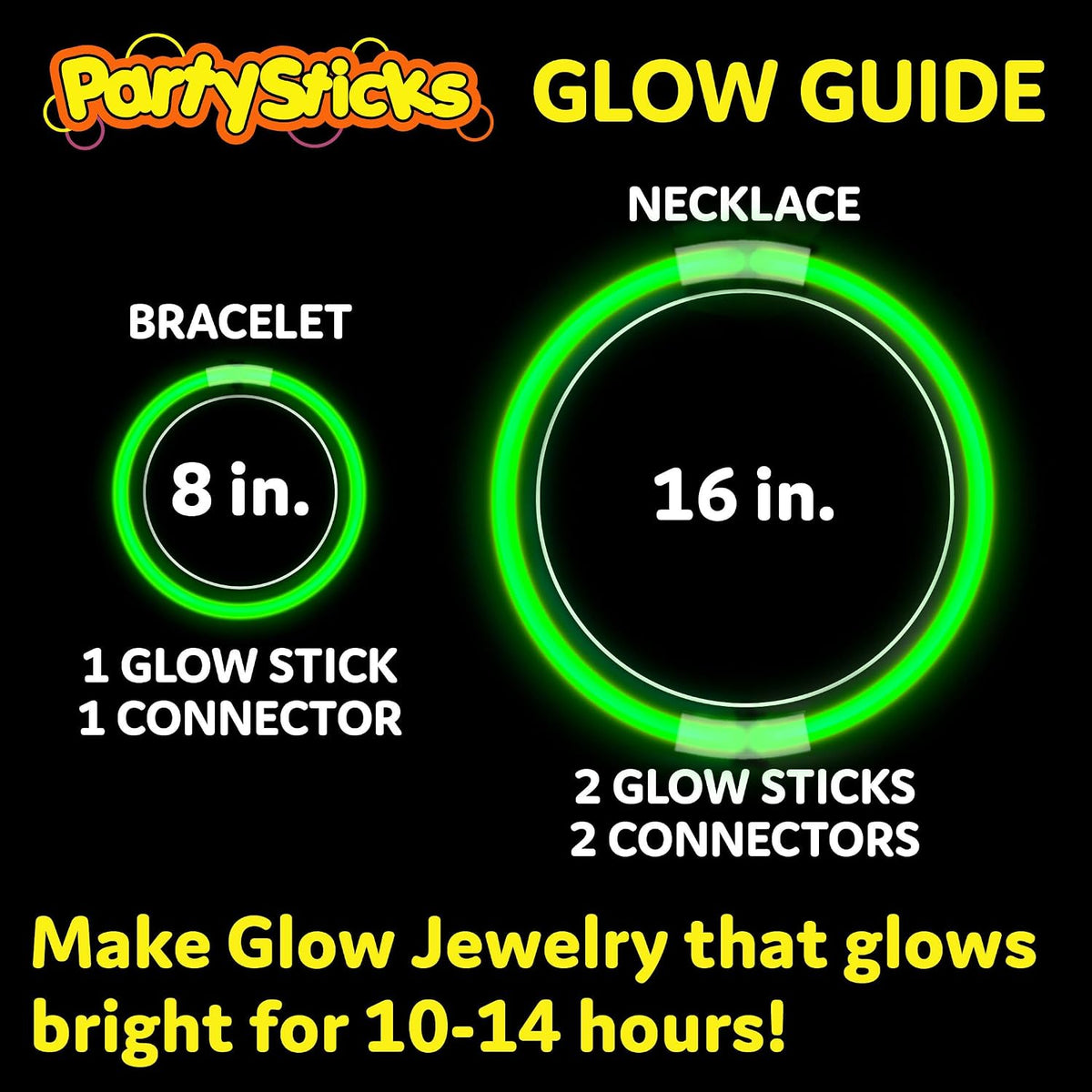 PartySticks Glow Sticks Party Supplies 100pk - 8 Inch Glow in the Dark Light Up Sticks Party Favors, Glow Party Decorations, Neon Party Glow Necklaces and Glow Bracelets with Connectors