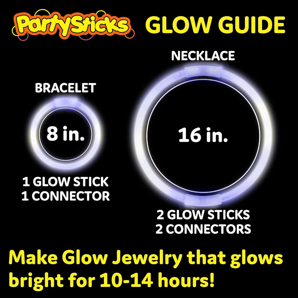 PartySticks Glow Sticks Party Supplies 100pk - 8 Inch Glow in the Dark Light Up Sticks Party Favors, Glow Party Decorations, Neon Party Glow Necklaces and Glow Bracelets with Connectors