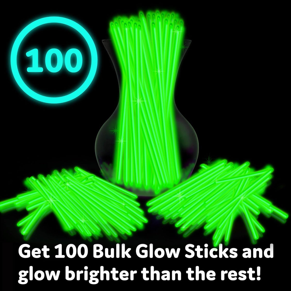 PartySticks Glow Sticks Party Supplies 100pk - 8 Inch Glow in the Dark Light Up Sticks Party Favors, Glow Party Decorations, Neon Party Glow Necklaces and Glow Bracelets with Connectors