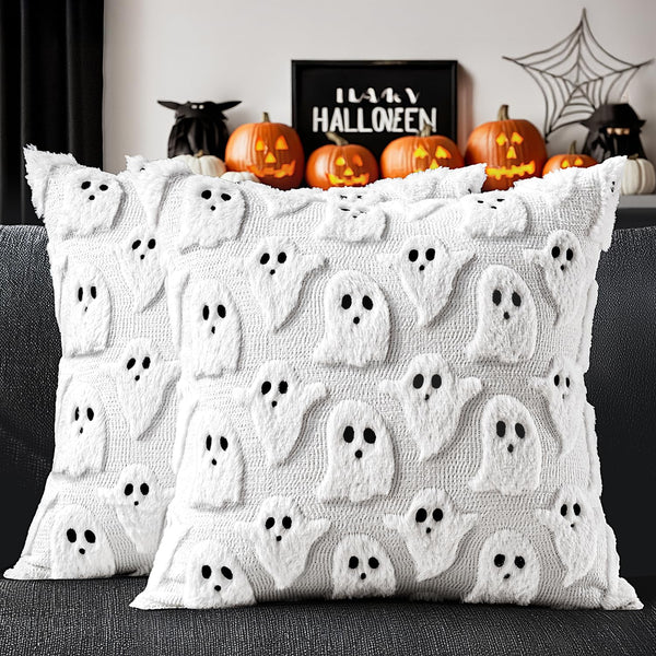 MIULEE White Halloween Pillow Covers Cute Ghost Decor Set of 2 18x18