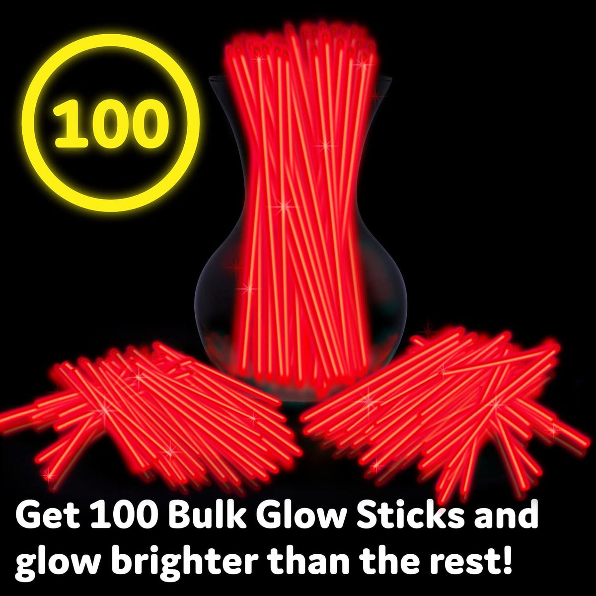 PartySticks Glow Sticks Party Supplies 100pk - 8 Inch Glow in the Dark Light Up Sticks Party Favors, Glow Party Decorations, Neon Party Glow Necklaces and Glow Bracelets with Connectors