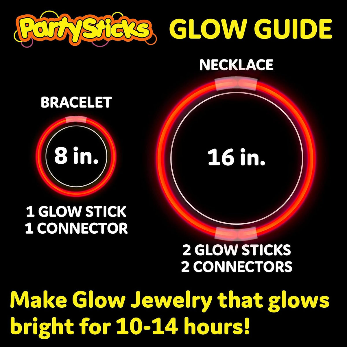 PartySticks Glow Sticks Party Supplies 100pk - 8 Inch Glow in the Dark Light Up Sticks Party Favors, Glow Party Decorations, Neon Party Glow Necklaces and Glow Bracelets with Connectors